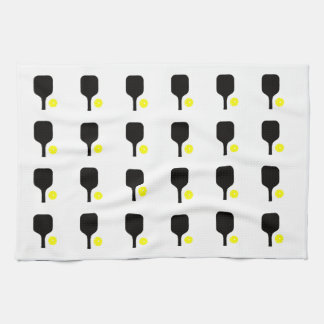 Black pickleball paddles & yellow balls kitchen towel