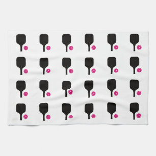 Black pickleball & pink balls towel