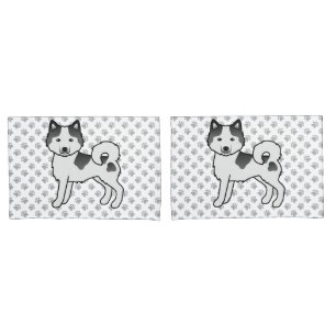 Black Piebald Alaskan Malamute Cute Cartoon Dog Pillowcase