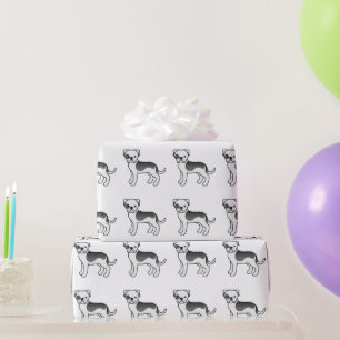 Black Piebald American Bulldog Cartoon Dog Pattern Wrapping Paper