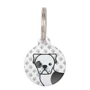 Black Piebald American Bulldog Cute Cartoon Dog Pet Tag