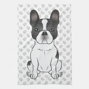 Black Piebald French Bulldog / Frenchie Dog & Paws Kitchen Towel