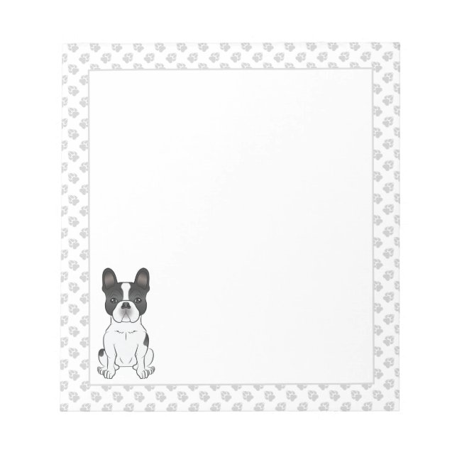 Black Piebald French Bulldog / Frenchie Dog & Paws Notepad (Front)