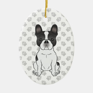 Black Piebald French Bulldog / Frenchie Dog & Text Ceramic Ornament