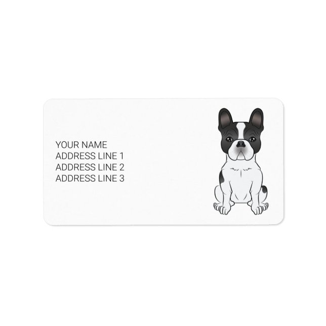 Black Piebald French Bulldog / Frenchie Dog & Text Label (Front)