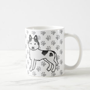 Black Piebald Siberian Husky Cartoon Dog & Paws Coffee Mug