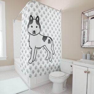 Black Piebald Siberian Husky Cute Cartoon Dog