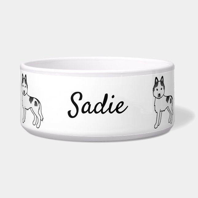 Black Piebald Siberian Husky Dog & Custom Name (Front)