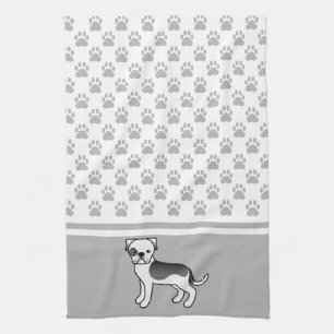 Black Pied American Bulldog With Grey Paws Pattern Kitchen Towel