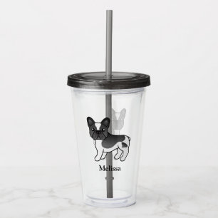 Black Pied French Bulldog Cute Cartoon Dog & Name Acrylic Tumbler
