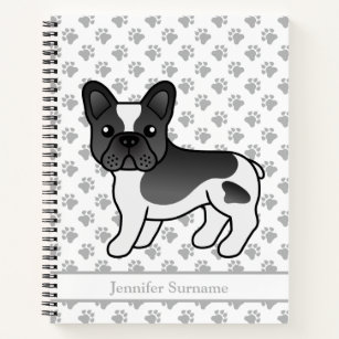 Black Pied French Bulldog Dog & Custom Text Notebook