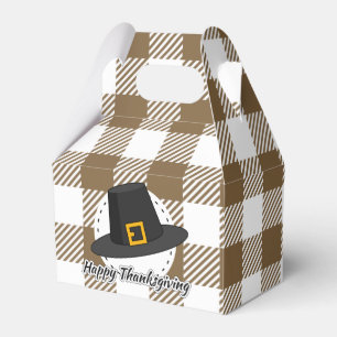 Black Pilgrim Hat on Brown Plaid - Thanksgiving Favor Box