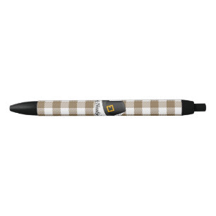 Black Pilgrim Hat on Brown Plaid - Thanksgiving Ink Pen