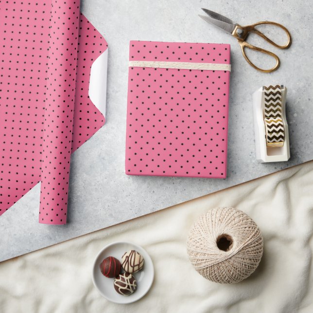 Black Pin Dots On Pink Wrapping Paper (Crafts)