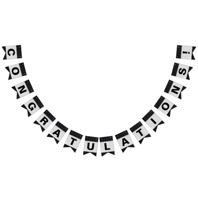 black pin stripe with silver congratulations bunting flags (All)