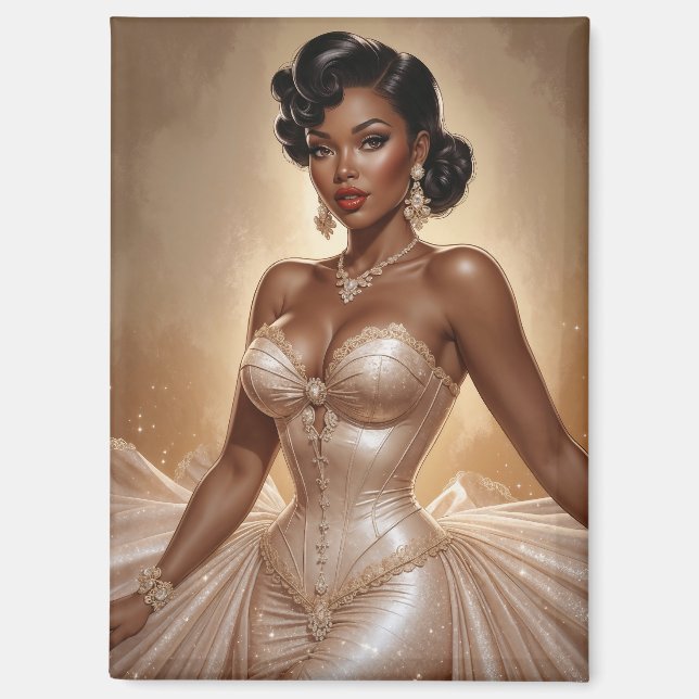 Black Pin-Up Golden Gown Magnet (Front)