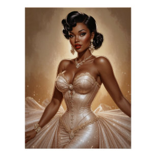 Black Pin-Up Golden Gown Poster