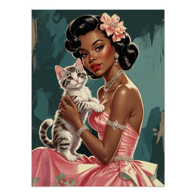 Black Pin-Up Pink Dress and Cute Kitten Poster (Front)