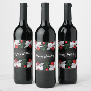 Black Pine Tree Branch Presents Christmas Wine Label