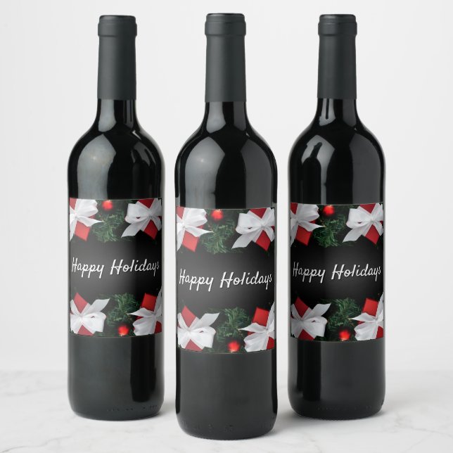 Black Pine Tree Branch Presents Christmas Wine Label (Bottles)