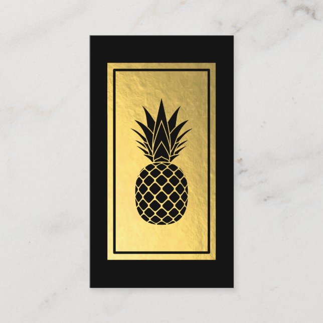 Black Pineapple Faux Gold Foil Business Card (Front)