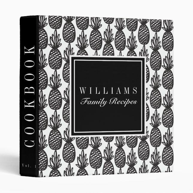 Black Pineapple Pattern Family Recipe Cookbook Binder (Front/Spine)