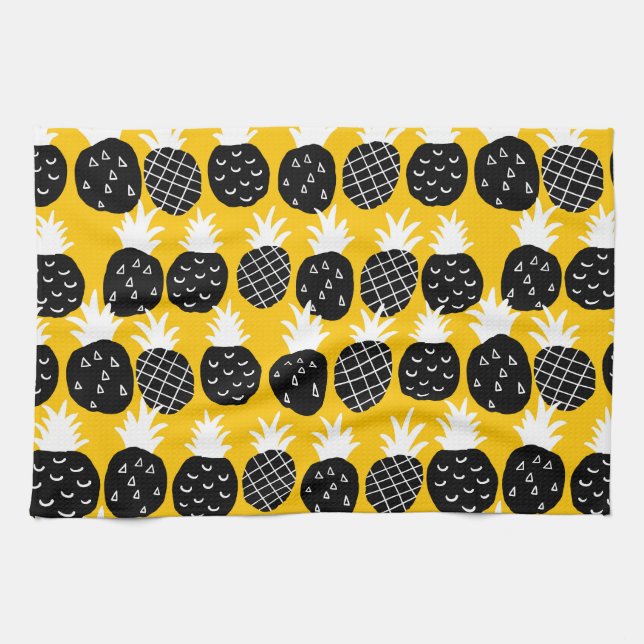Black pineapples kitchen towel (Horizontal)