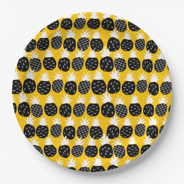 Black pineapples paper plate (Front)