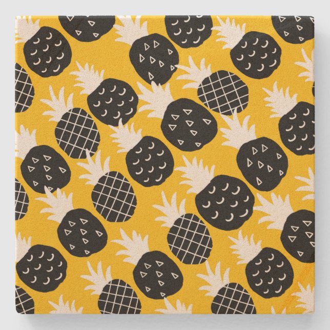 Black pineapples stone coaster (Front)