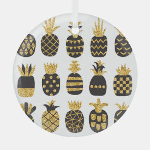 Black Pineapples: Unique Textured Set Glass Ornament