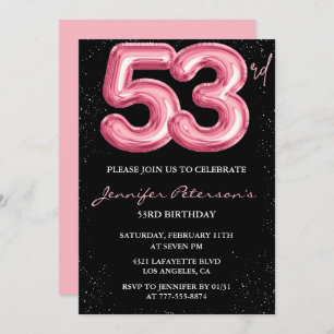 Black Pink 53e anniversaire invitations Balloon Gl