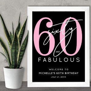 Black Pink 60th Birthday Welcome Sign
