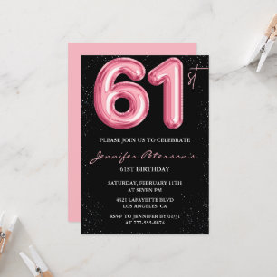 Black Pink 61st birthday invitations Balloon Glam 
