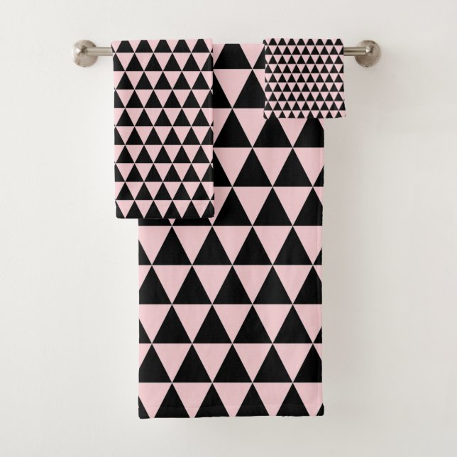 BLACK PINK ABSTRACT BATHROOM TOWEL SET (Insitu)