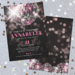 Black Pink Adult 50th Birthday Party Invitation<br><div class="desc">Black and Pink 50th Birthday Party Invitation. Celebrate a milestone in style with this chic black and pink party invitation, perfect for a glamorous 50th birthday—or any age you're celebrating. The design features a stylish pink and black disco ball at the top with smaller matching disco balls at the bottom...</div>
