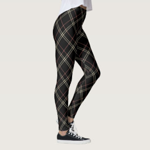 Black Pink and Beige Elegant Plaid Leggings