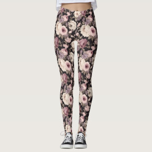 Black  pink and beige floral Leggings