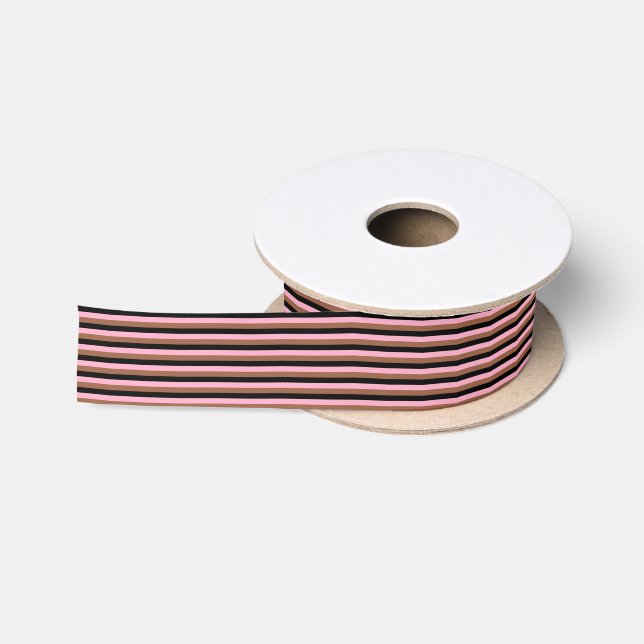 Black, Pink and Brown Stripes Satin Ribbon (Spool)