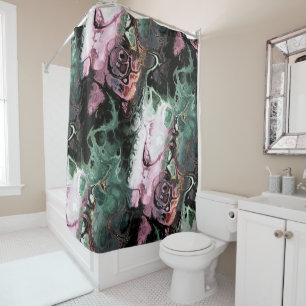 Black, pink and grey-green abstract tie dye marble