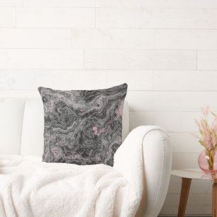 Black, Pink and Grey Marble abstract Throw Pillow