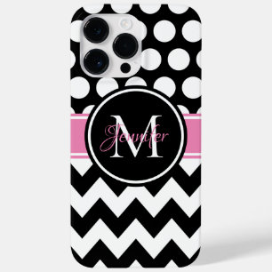 Black Pink and White Chevron Polka Dot Monogram Case-Mate iPhone 14 Pro Max Case