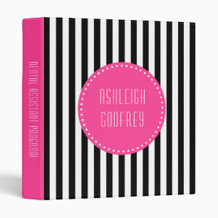 Black pink and white stripes 3 ring binder