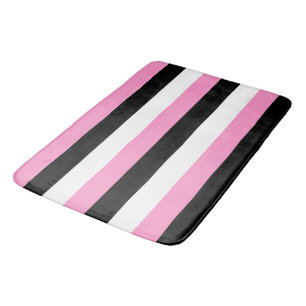 Black, pink and white stripes bath mat