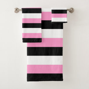 Black, Pink and White Stripes Bath Towel Set