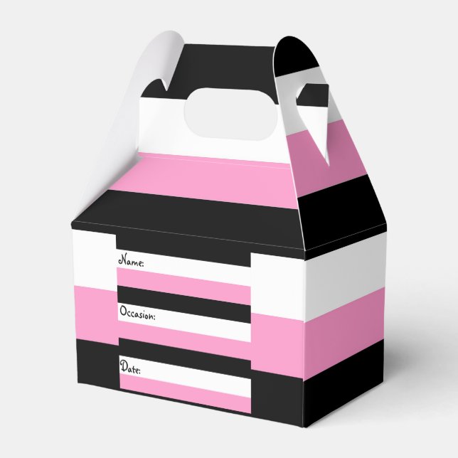 Black, Pink and White Stripes Favor Box (Back Side)