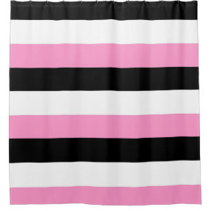 Black, pink and white stripes shower curtain