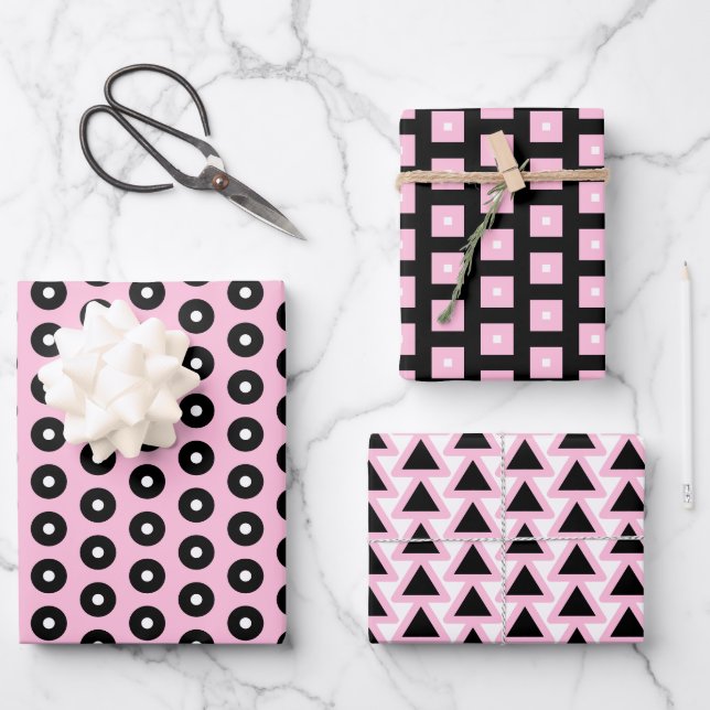 Black, Pink and White  Wrapping Paper Sheets (Front)