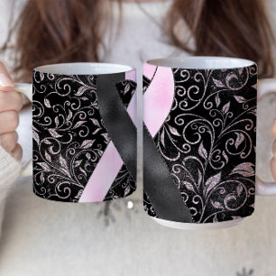 Black Pink Awareness Ribbon Mug Design