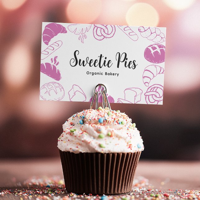 Black & Pink Baking & Cooking Bakery Illustration Business Card (Creator Uploaded)