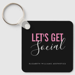 Black Pink Beauty Salon Social Media QR Code Keychain